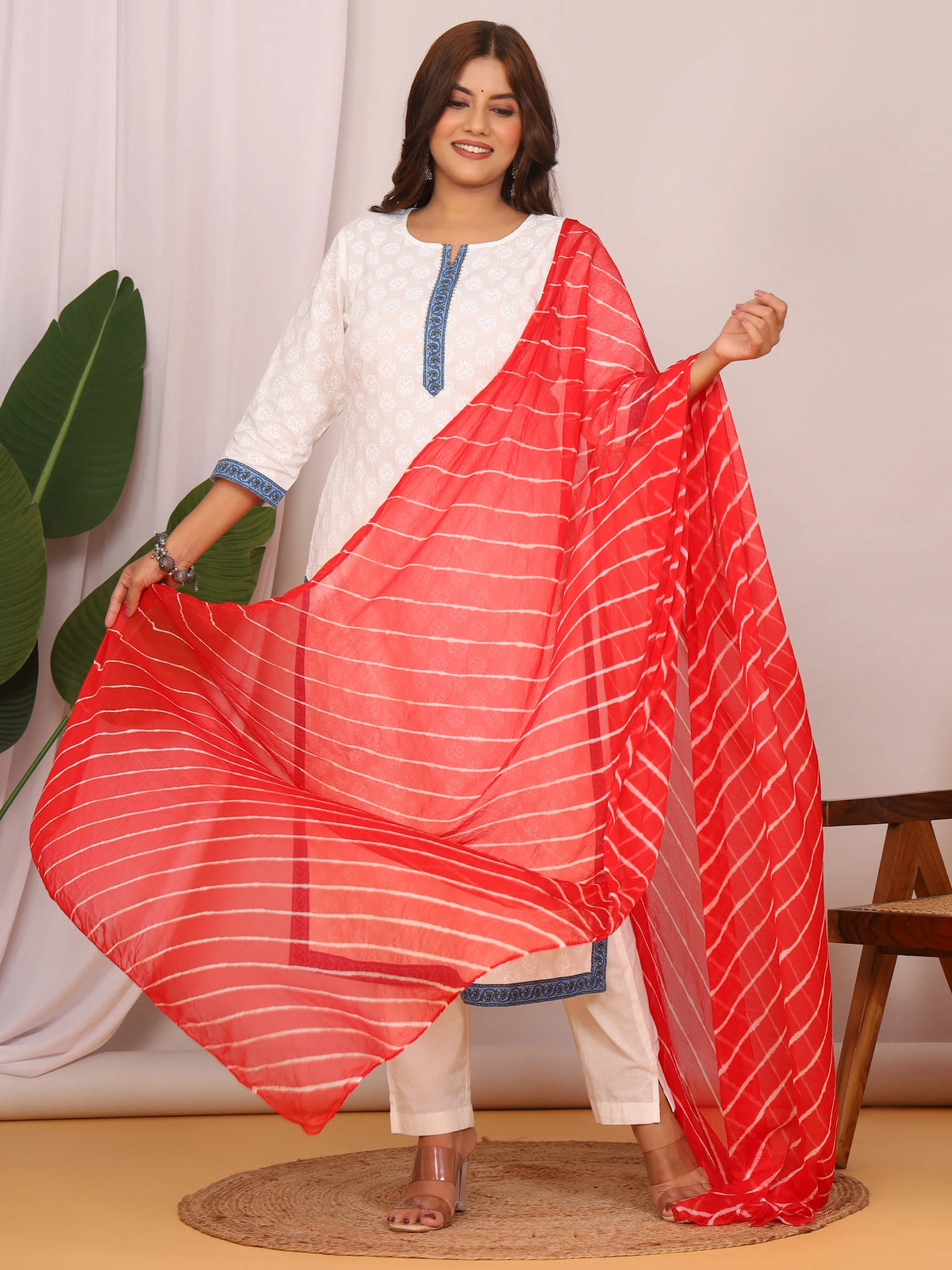 Red Nazmin Chiffon Hand Tied Leheriya Dupatta (2.5 Meter)