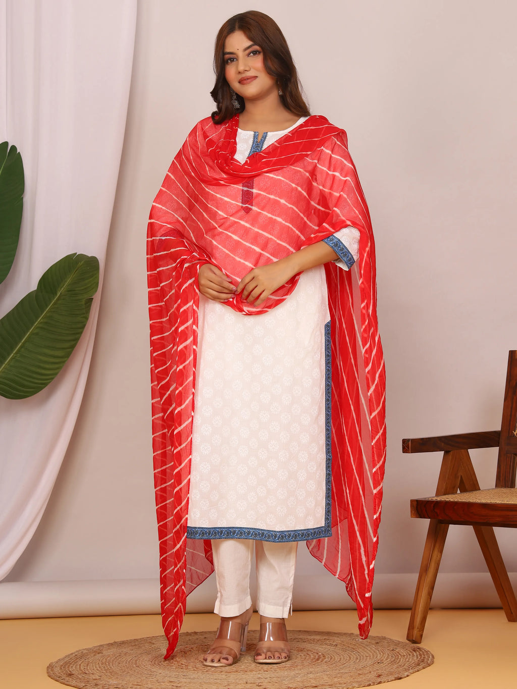 Red Nazmin Chiffon Hand Tied Leheriya Dupatta (2.5 Meter)