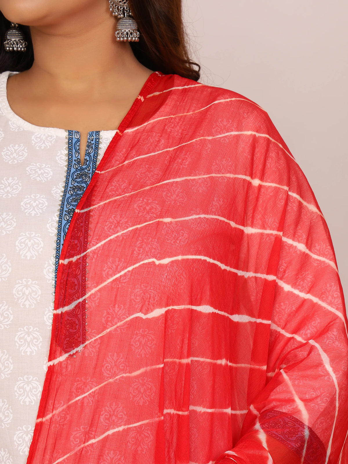 Red Nazmin Chiffon Hand Tied Leheriya Dupatta (2.5 Meter)