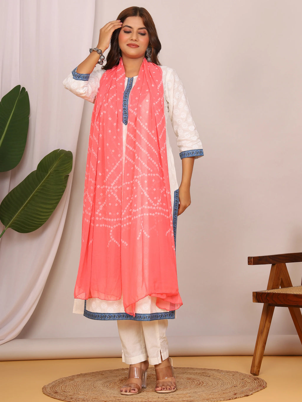 Peach Nazmin Chiffon Hand Tied Bhandej Dupatta (2.5 Meter)