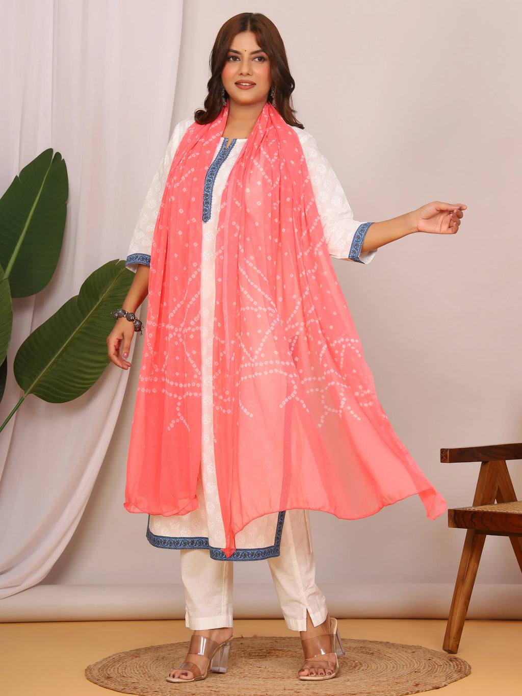 Peach Nazmin Chiffon Hand Tied Bhandej Dupatta (2.5 Meter)