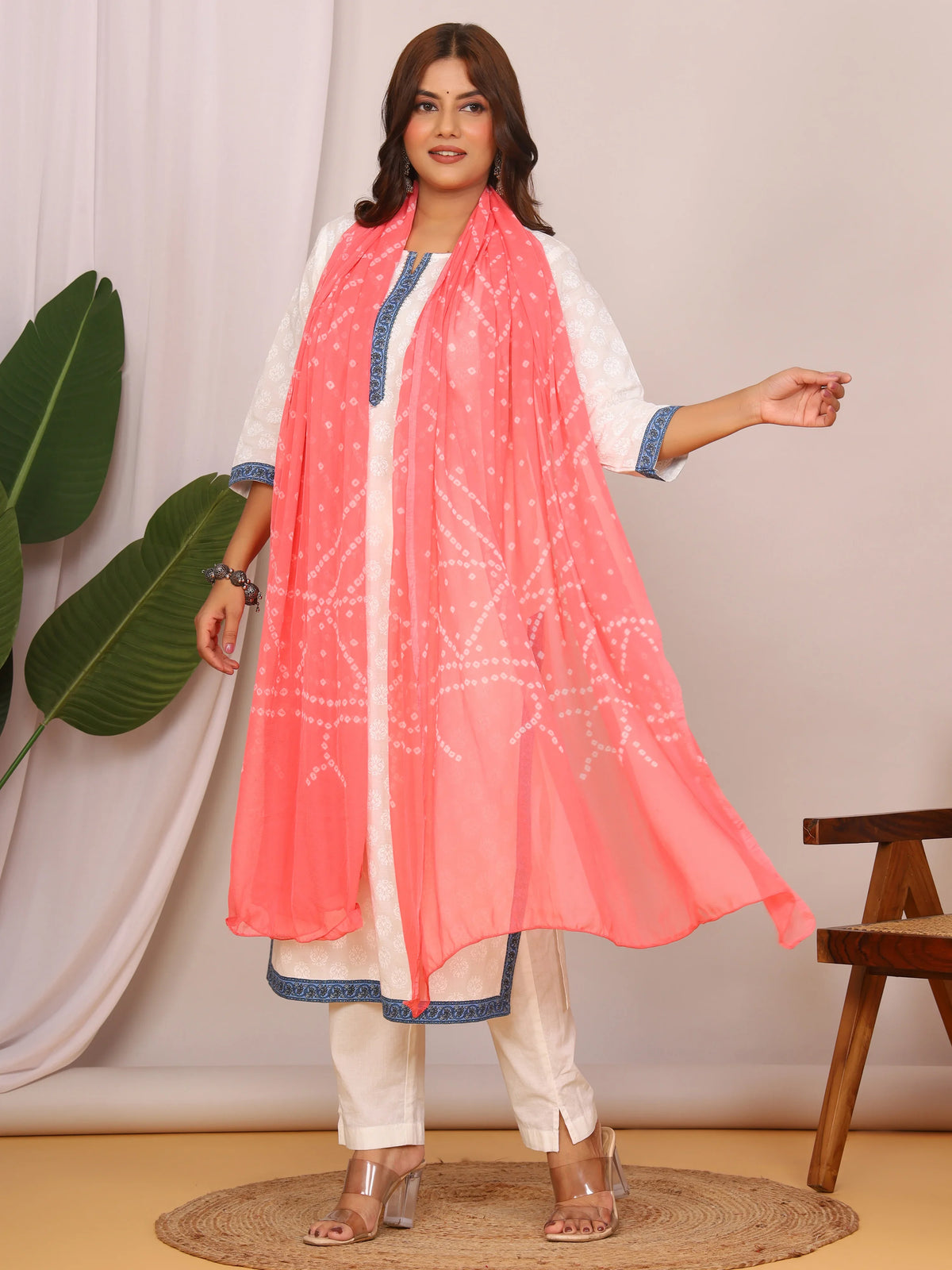 Peach Nazmin Chiffon Hand Tied Bhandej Dupatta (2.5 Meter)
