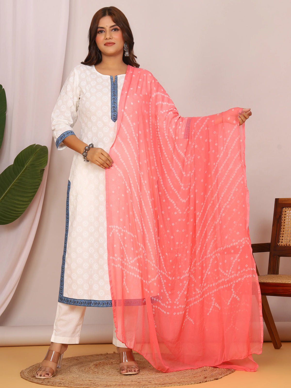 Peach Nazmin Chiffon Hand Tied Bhandej Dupatta (2.5 Meter)