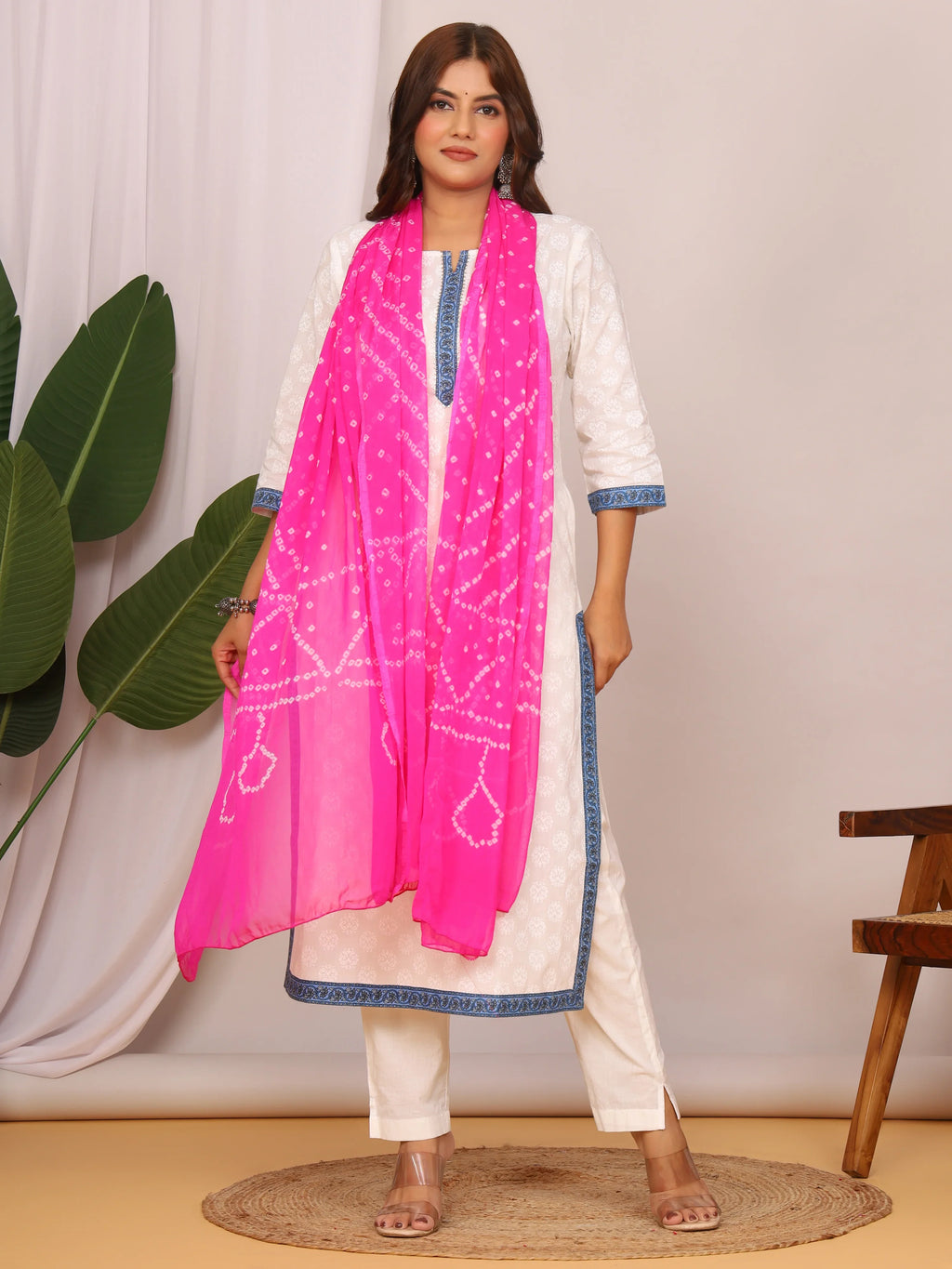 Light Pink Nazmin Chiffon Hand Tied Bhandej Dupatta (2.5 Meter)