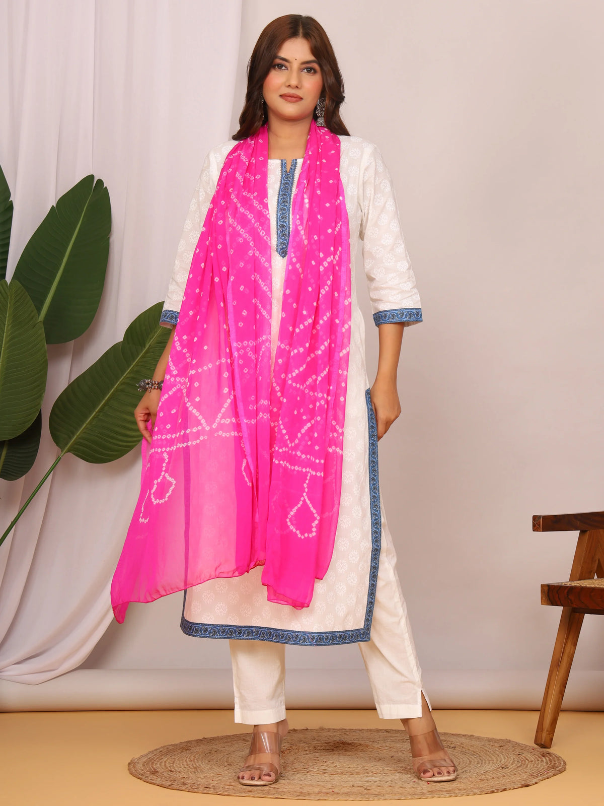 Light Pink Nazmin Chiffon Hand Tied Bhandej Dupatta (2.5 Meter)