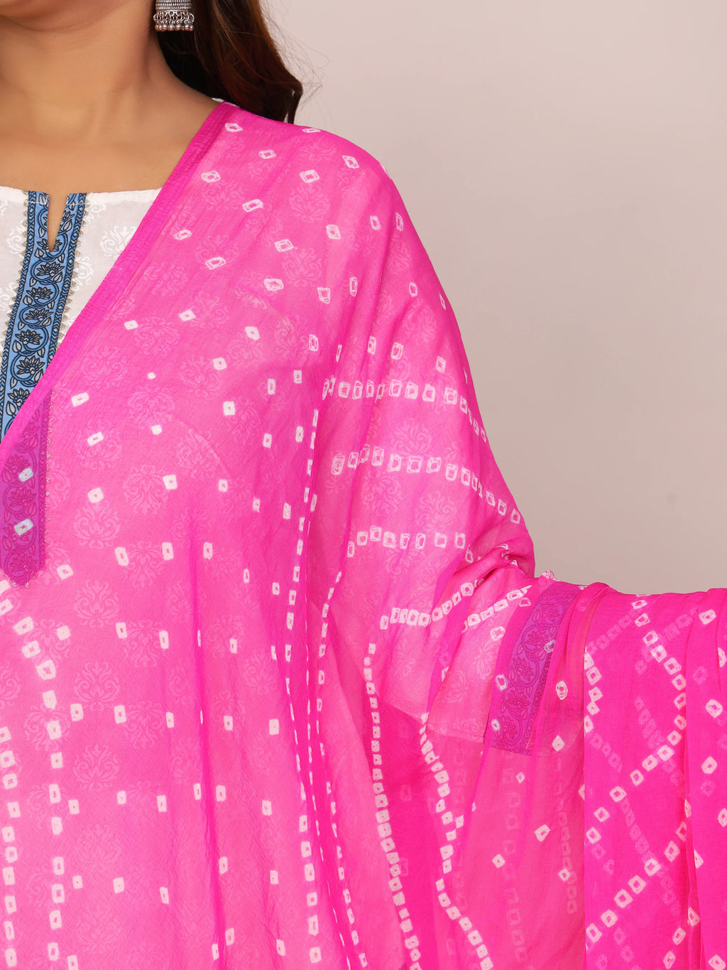 Light Pink Nazmin Chiffon Hand Tied Bhandej Dupatta (2.5 Meter)