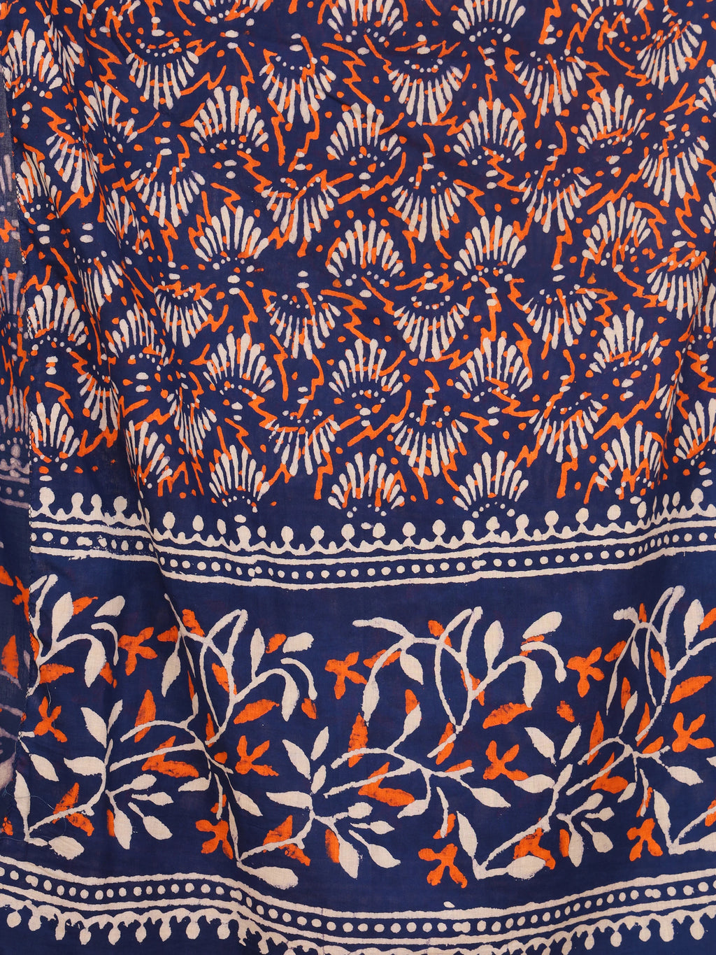 Indigo Pure Cotton Handblock MN Dabu Print Stole with Floral Motifs