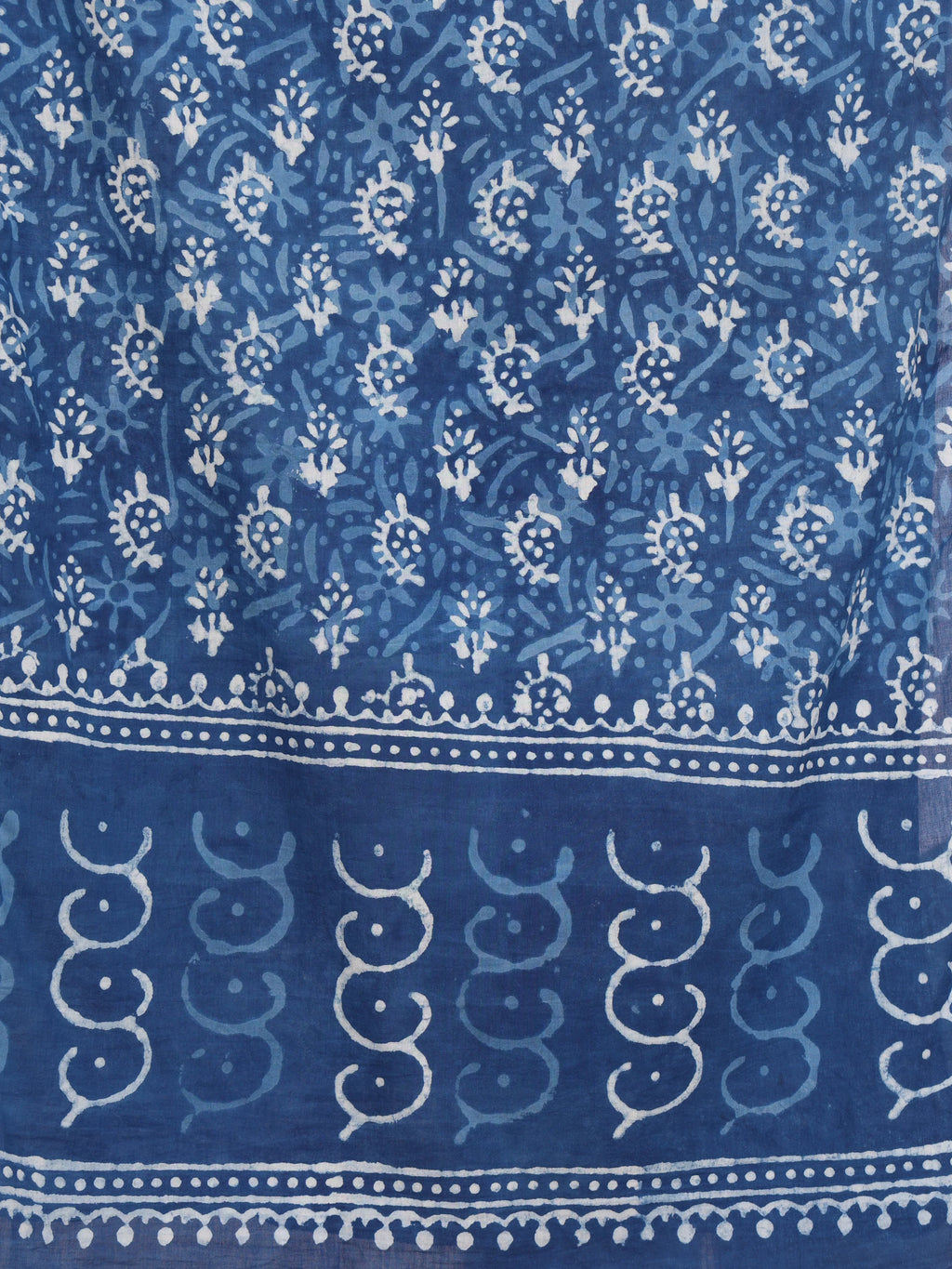 Indigo Pure Cotton Handblock Dabu Print Stole with Abstract Wave Motifs