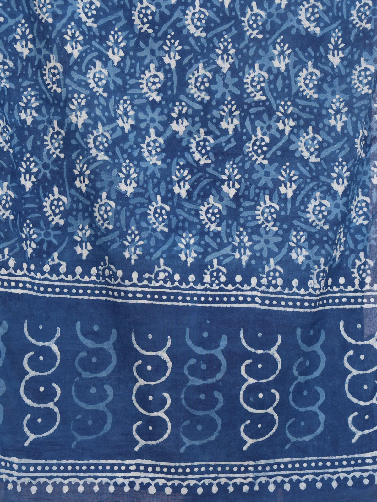 Indigo Pure Cotton Handblock Dabu Print Stole with Abstract Wave Motifs