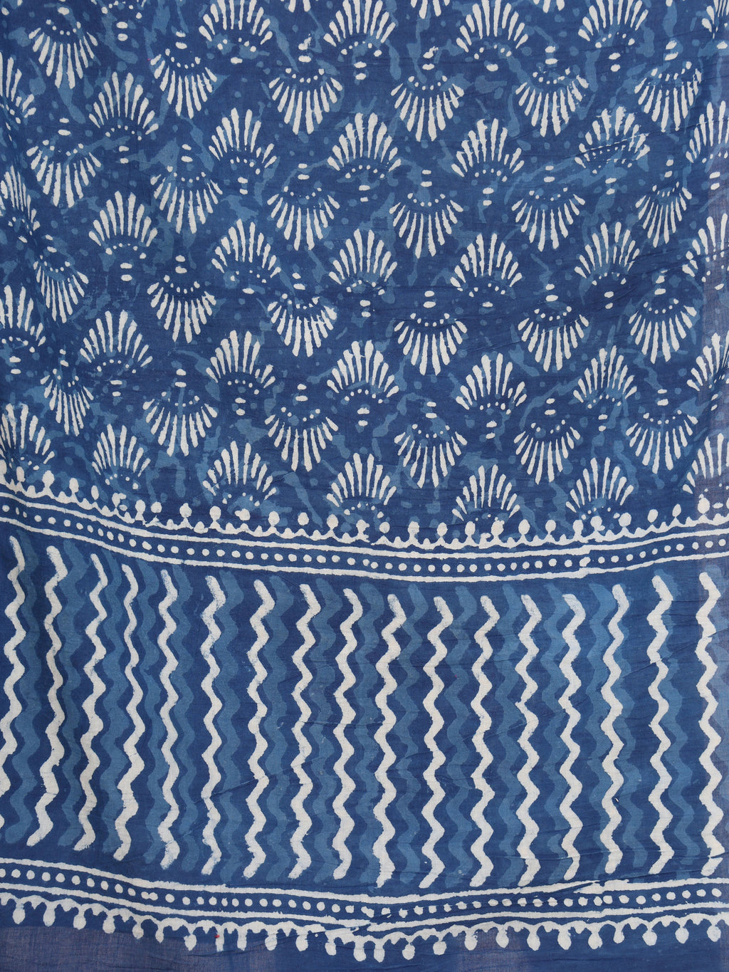Indigo Pure Cotton Dabu Print Stole with Shell and Zigzag Motifs
