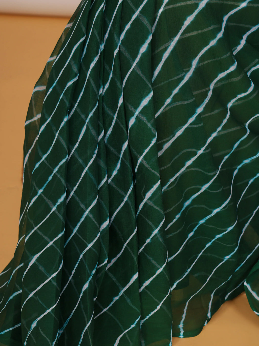 Bottle Green Nazmin Chiffon Saree with Hand Tied Lehriya