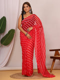 Red Nazmin Chiffon Saree with Hand Tied Lehriya
