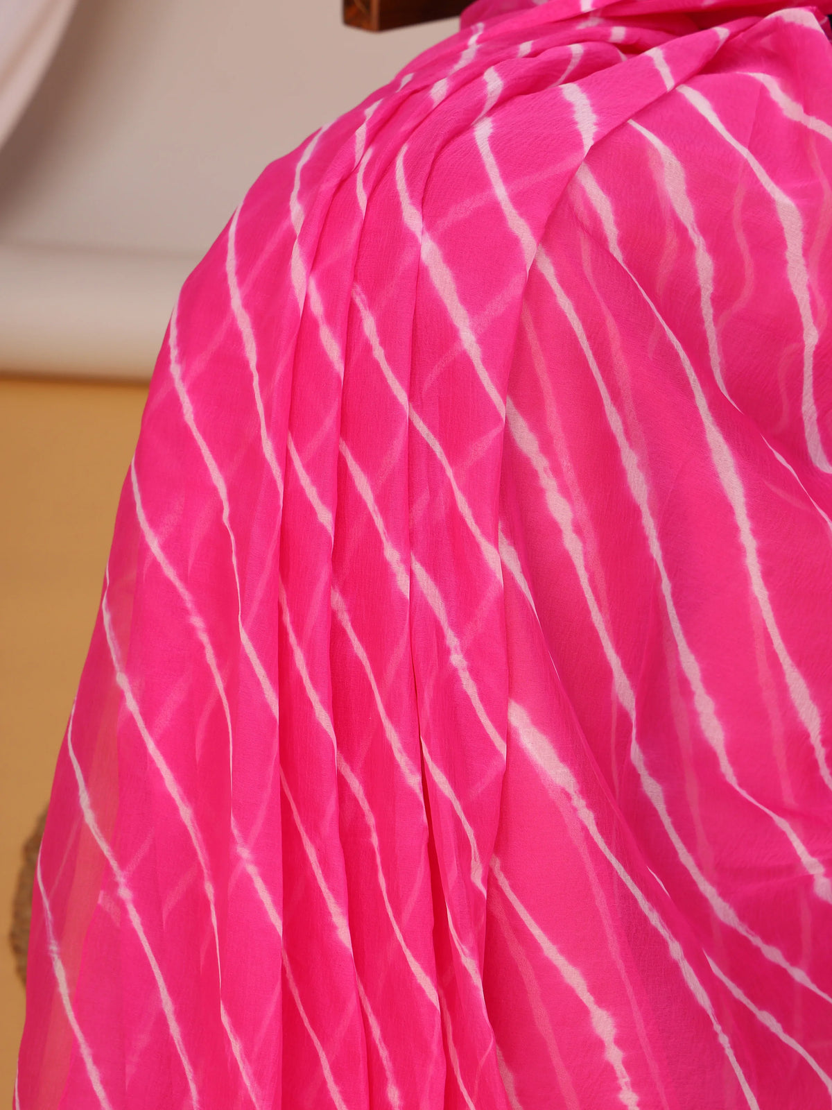 Light Pink Nazmin Chiffon Saree with Hand Tied Lehriya