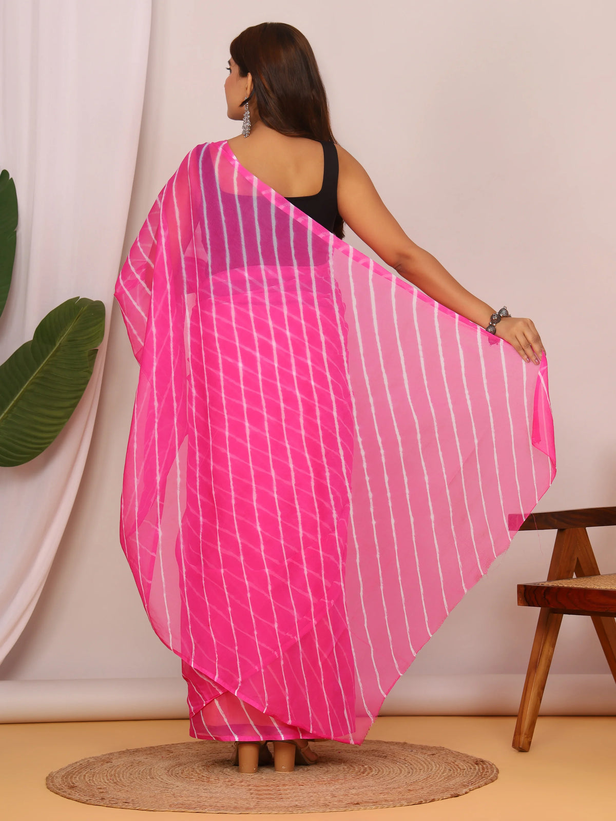 Light Pink Nazmin Chiffon Saree with Hand Tied Lehriya
