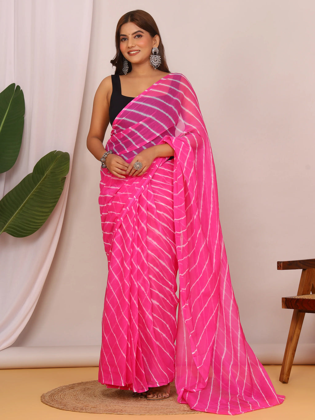 Light Pink Nazmin Chiffon Saree with Hand Tied Lehriya