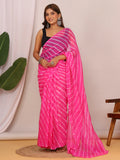 Light Pink Nazmin Chiffon Saree with Hand Tied Lehriya