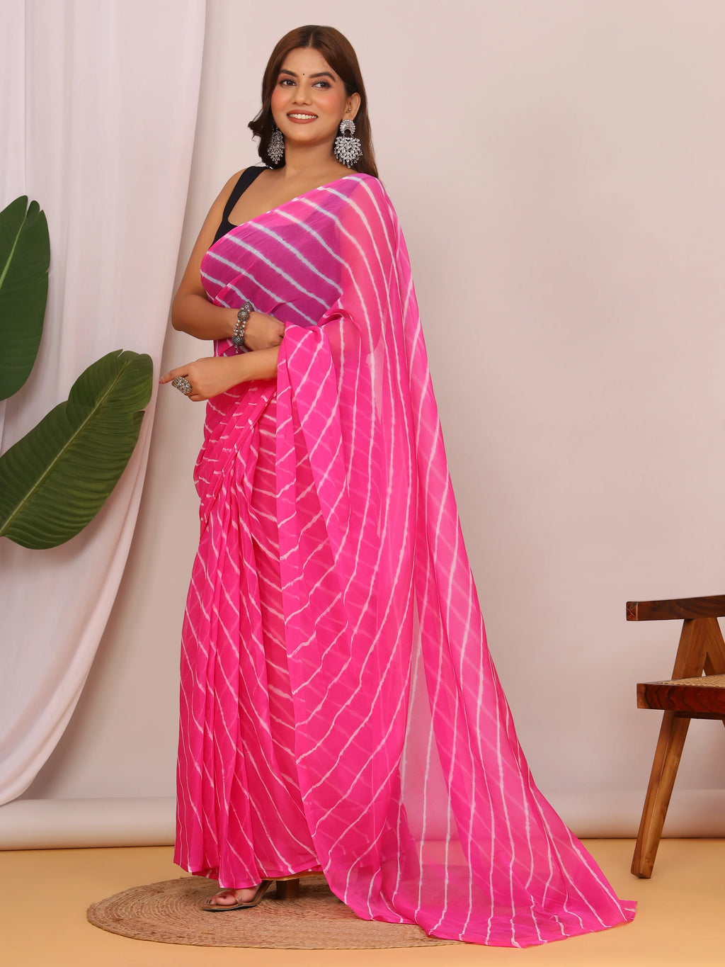 Light Pink Nazmin Chiffon Saree with Hand Tied Lehriya