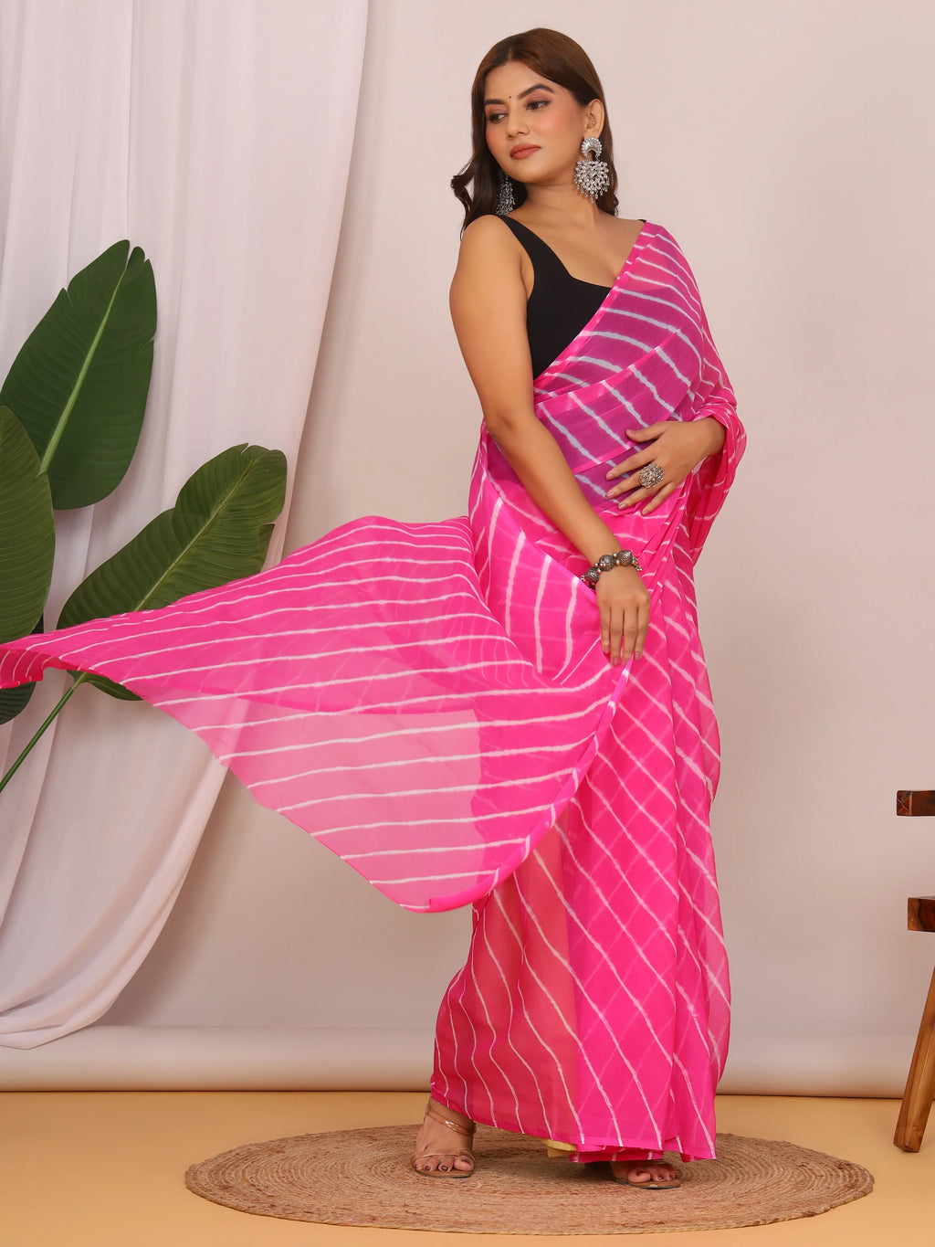 Light Pink Nazmin Chiffon Saree with Hand Tied Lehriya