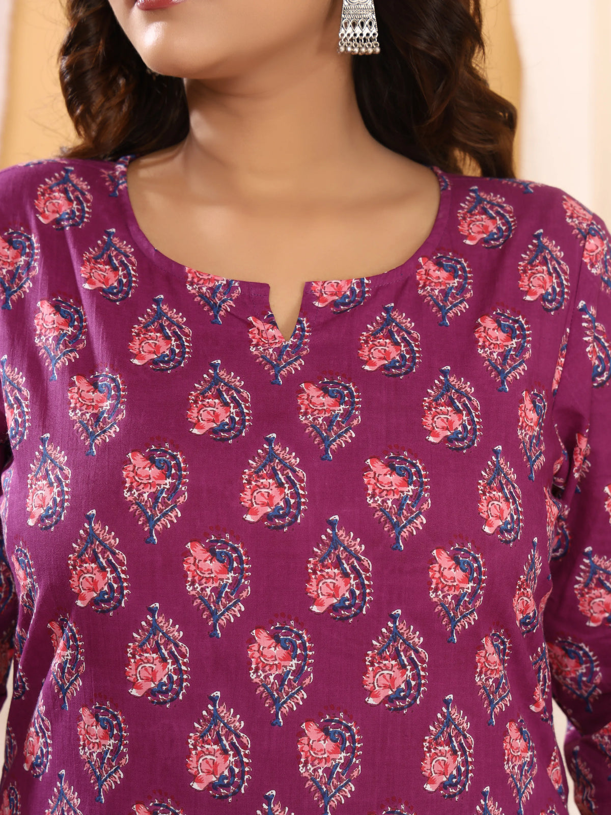 Sanganeri Purple Paisley Print Cotton Top