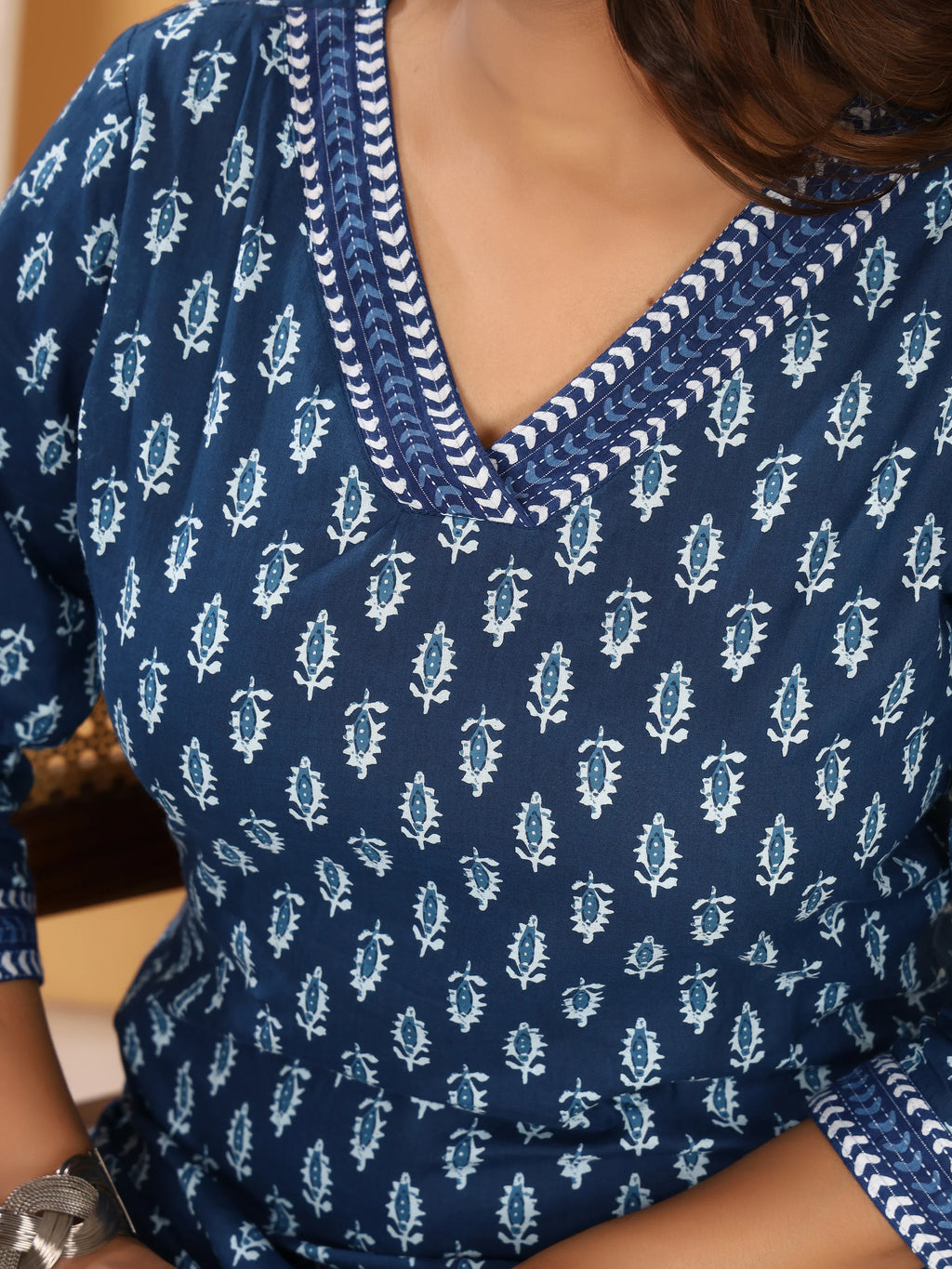 Sanganeri Indigo Buti Print Pure Cotton Top