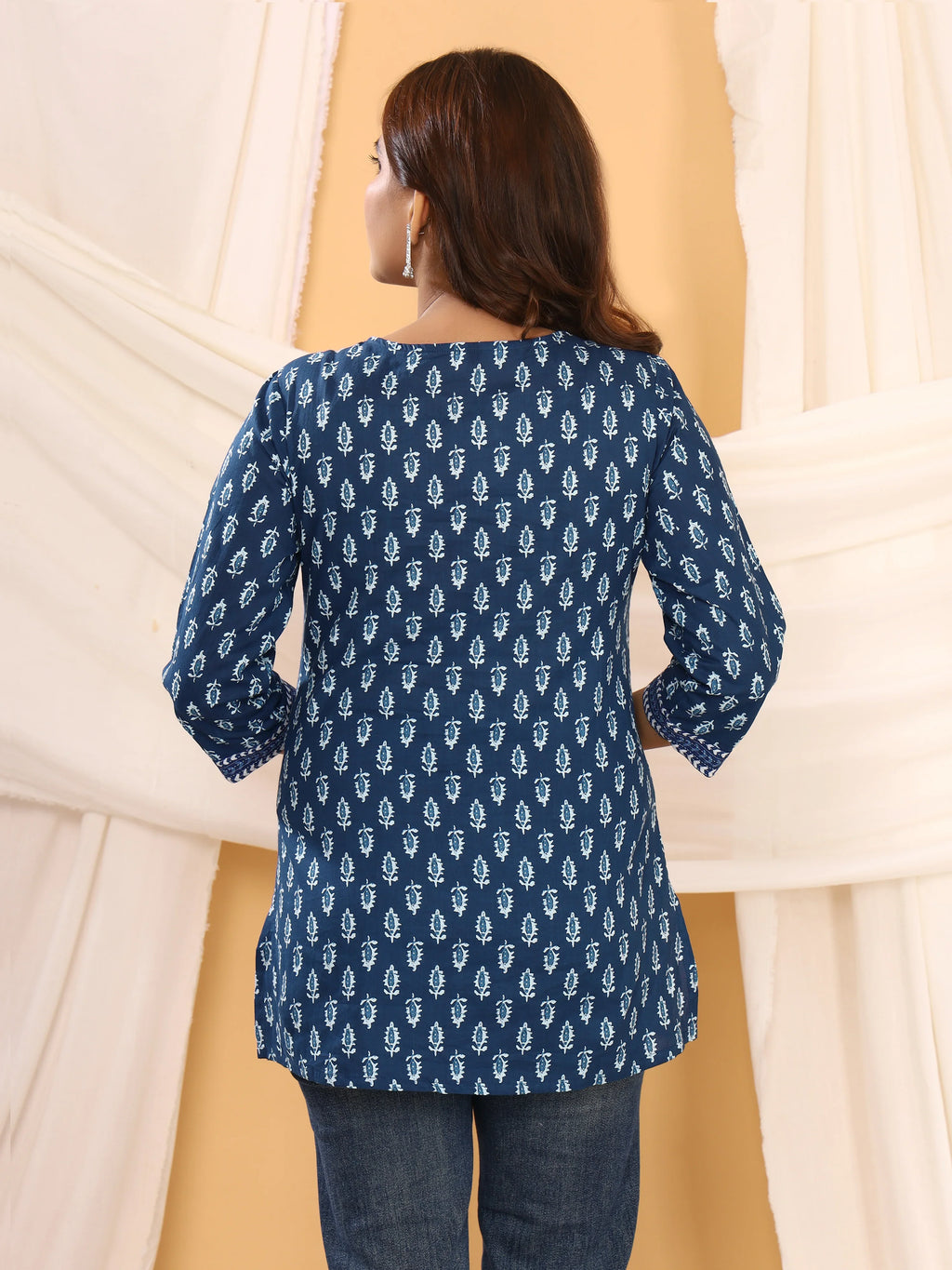 Sanganeri Indigo Buti Print Pure Cotton Top