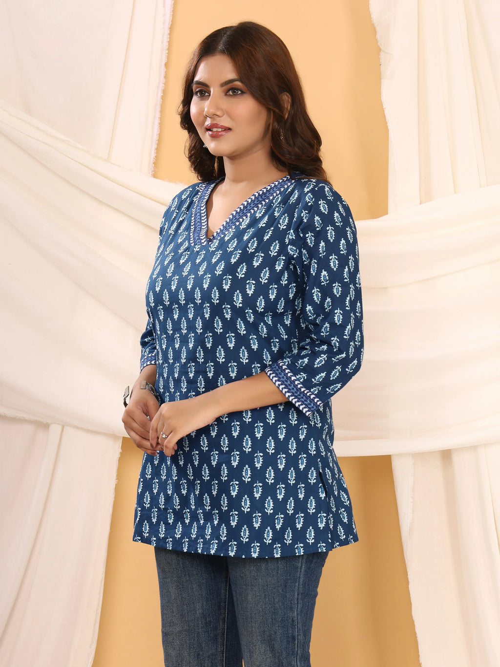 Sanganeri Indigo Buti Print Pure Cotton Top