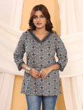 Tribal Black & White Geometric Print Pure Cotton Top