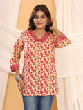 Sanganeri Yellow Floral Print Pure Cotton Top