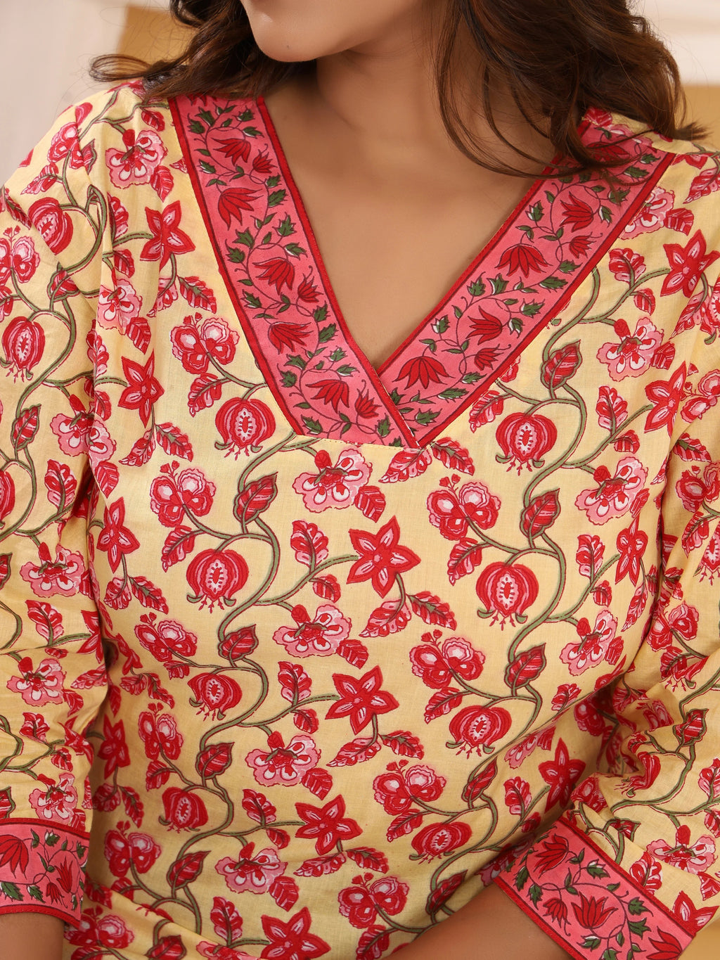 Sanganeri Yellow Floral Print Pure Cotton Top