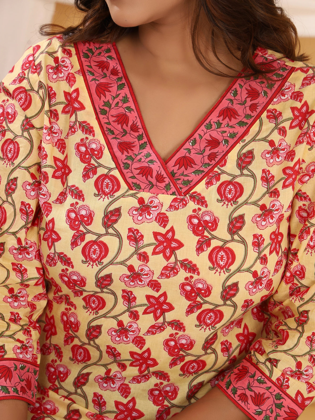 Sanganeri Yellow Floral Print Pure Cotton Top