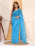 Sky Blue Nazmin Chiffon Saree with Hand Tied Leheriya