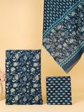 Women's Pure Cotton Sanganeri Print Unstitched Suit Set – Teal Blue Floral Buti Design