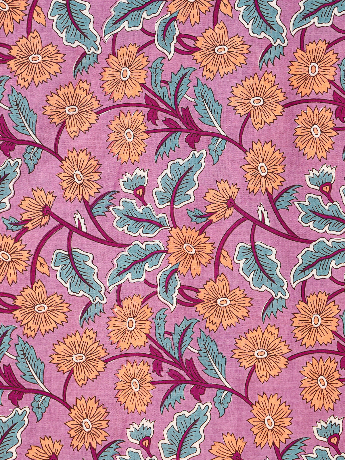 Women's Pure Cotton Sanganeri Print Unstitched Suit Set – Magenta Pink & Mustard Floral Design