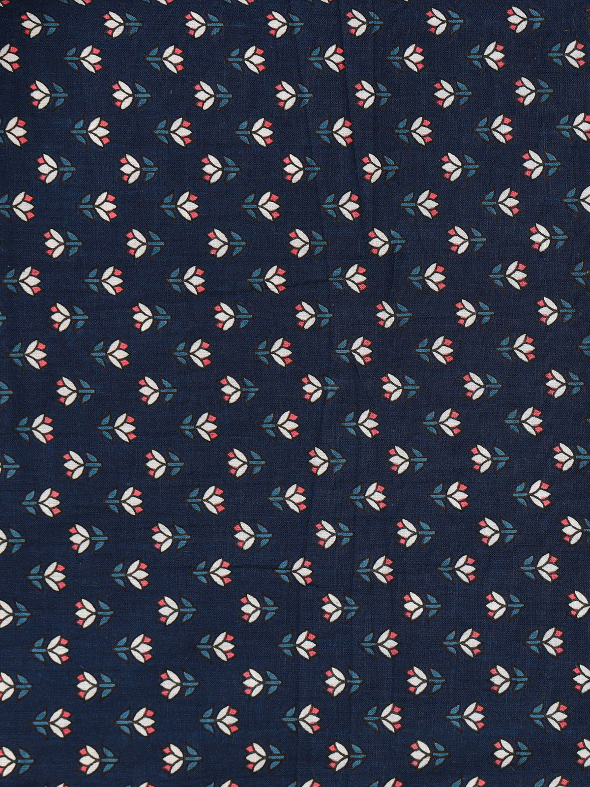 Women's Pure Cotton Sanganeri Print Unstitched Suit Set – Navy Blue & Coral Floral Design
