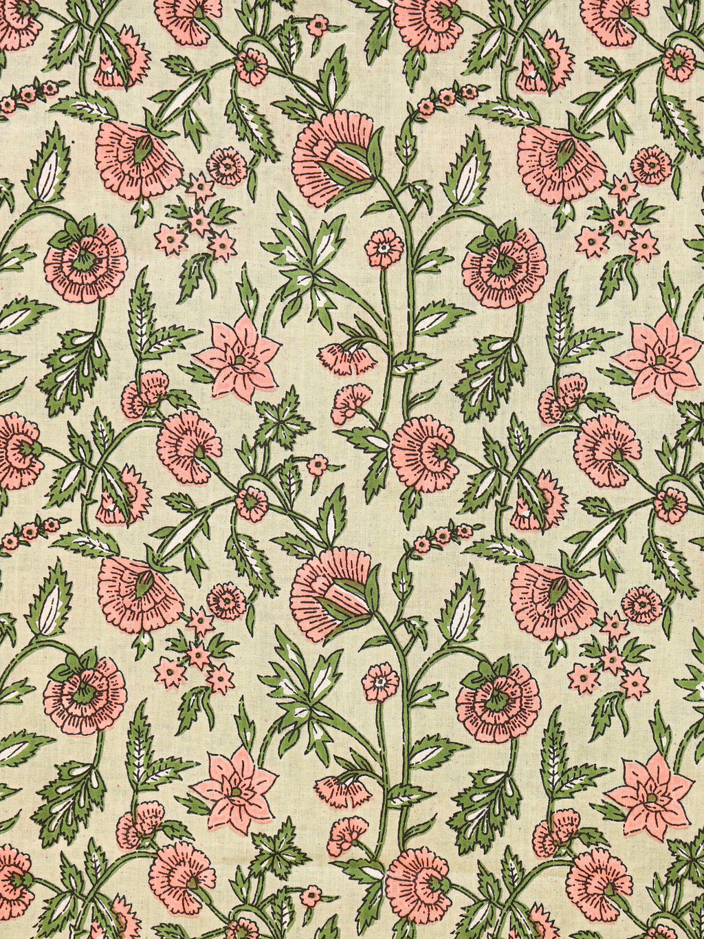 Women's Pure Cotton Sanganeri Print Unstitched Suit Set – Pastel Green & Peach Floral Design