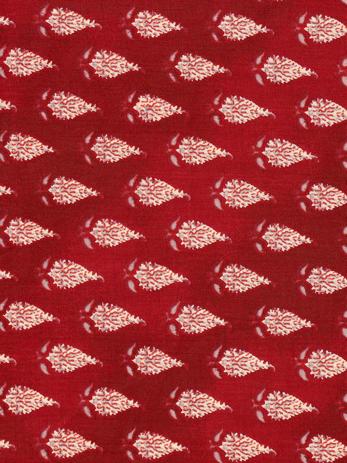 Women's Pure Cotton Sanganeri Print Unstitched Suit Set – Crimson Red & Ivory Floral Design