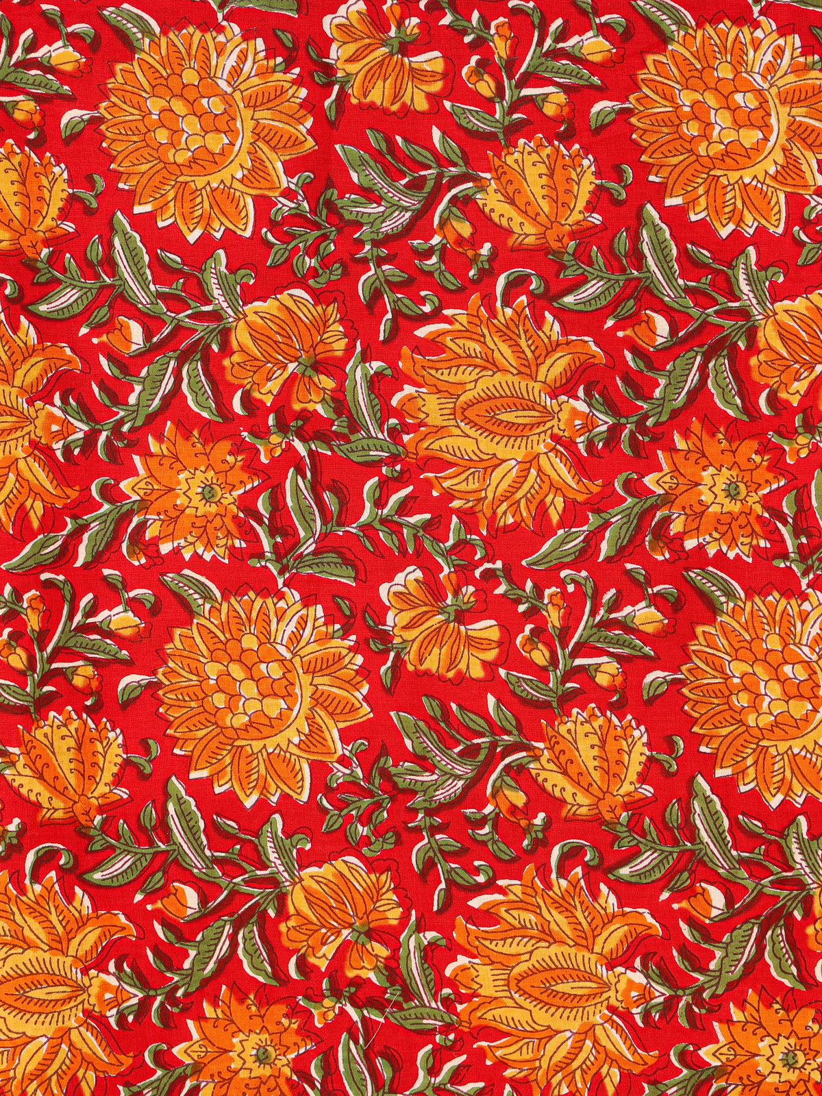 Women's Pure Cotton Sanganeri Print Unstitched Suit Set – Bright Red & Marigold Floral Design