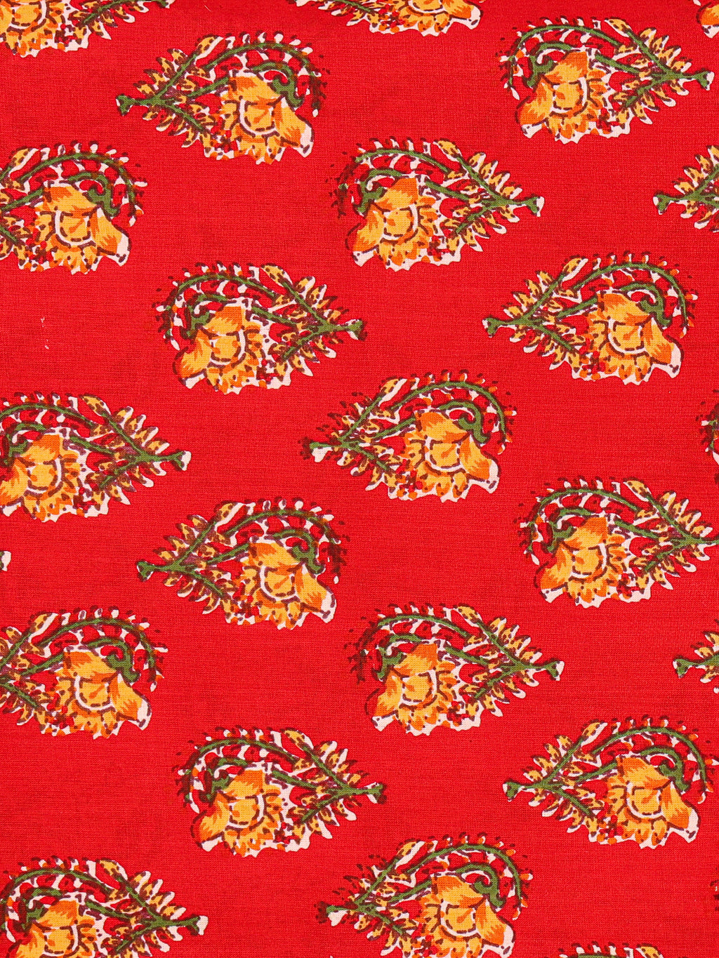 Women's Pure Cotton Sanganeri Print Unstitched Suit Set – Bright Red & Marigold Floral Design
