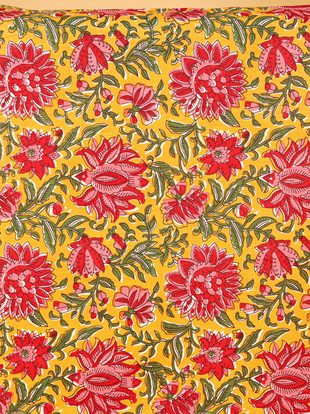Women's Pure Cotton Sanganeri Print Unstitched Suit Set – Mustard Yellow & Red Floral Design