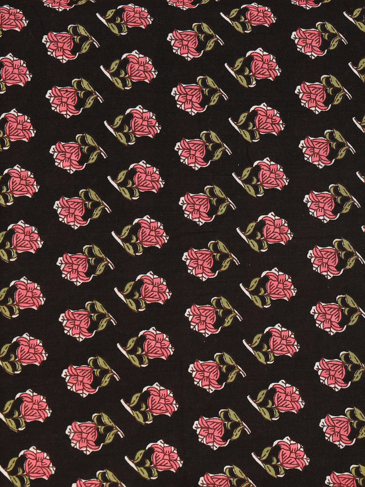 Women's Pure Cotton Sanganeri Print Unstitched Suit Set – Black & Red Floral Design