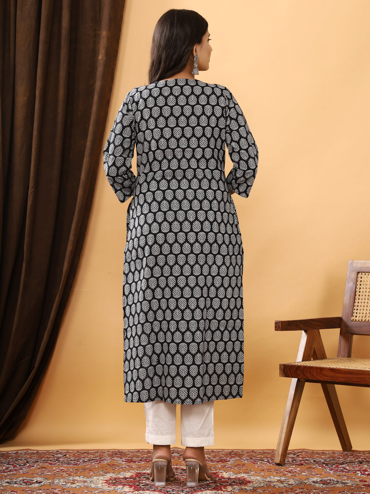 Sanganeri Buti Print Black Cotton Kurti