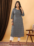 Sanganeri Buti Print Black Cotton Kurti