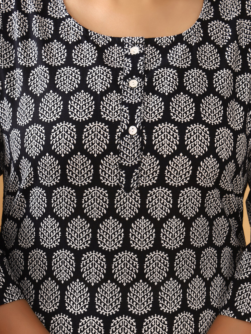 Sanganeri Buti Print Black Cotton Kurti
