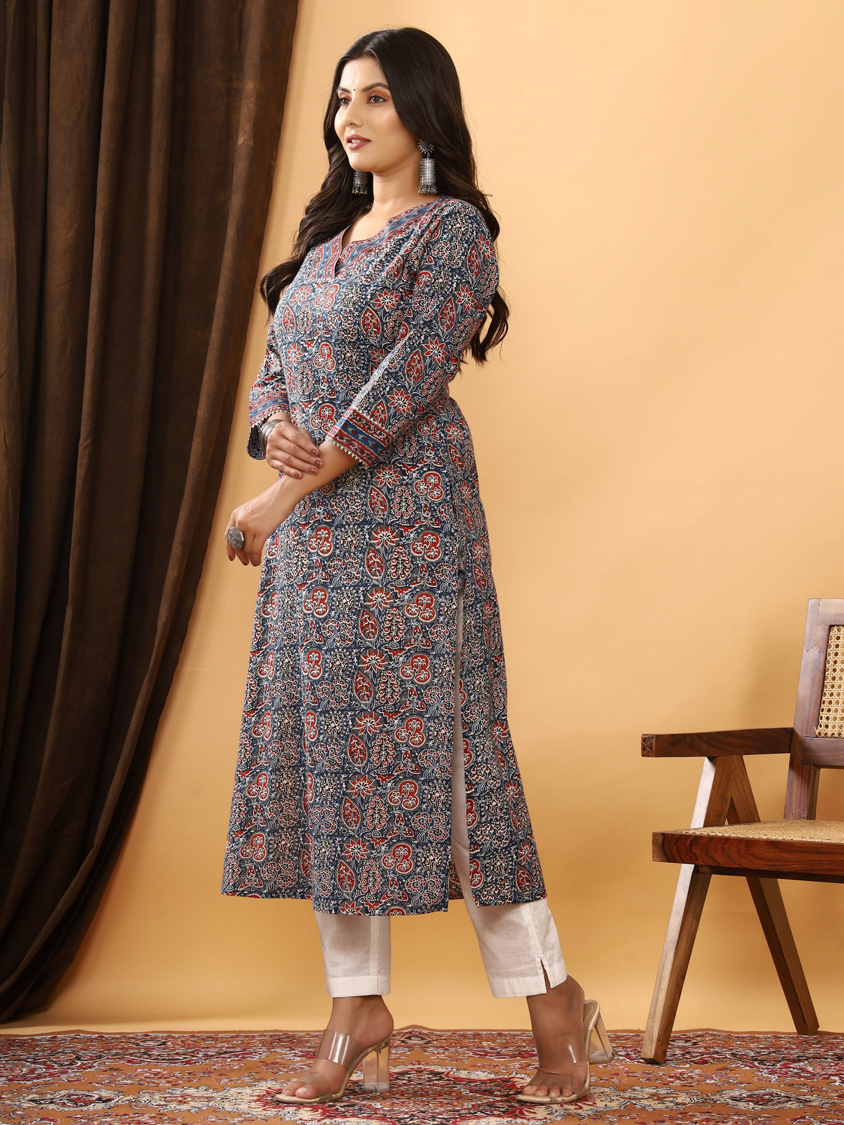 Sanganeri Azrakh Print Blue Cotton Kurti