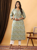 Sanganeri Floral Jaal Print Green Cotton Kurti