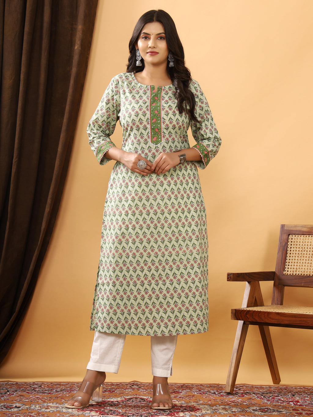 Sanganeri Buti Print Pale Cotton Kurti