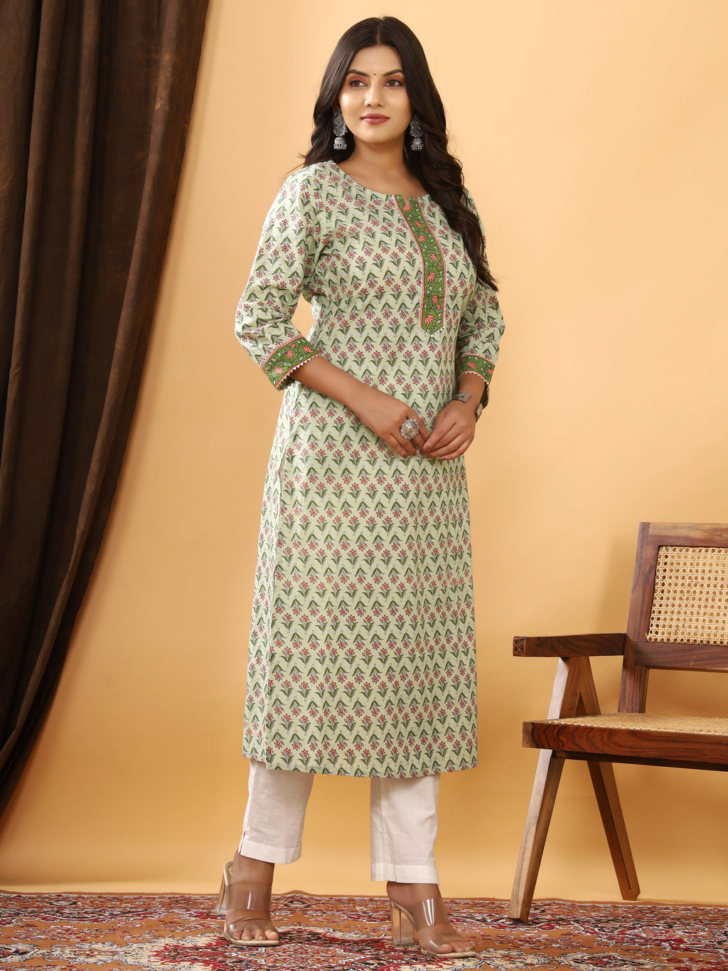 Sanganeri Buti Print Pale Cotton Kurti
