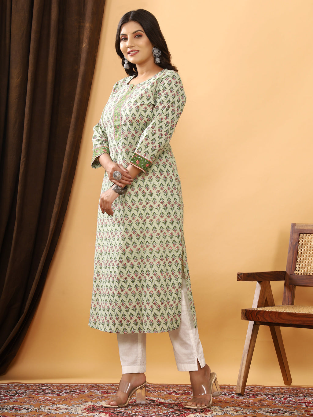 Sanganeri Buti Print Pale Cotton Kurti