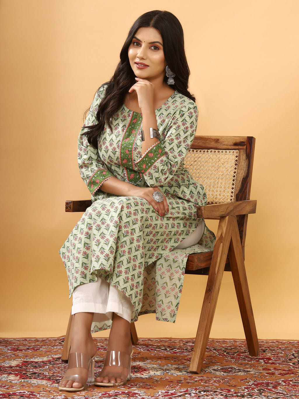 Sanganeri Buti Print Pale Cotton Kurti
