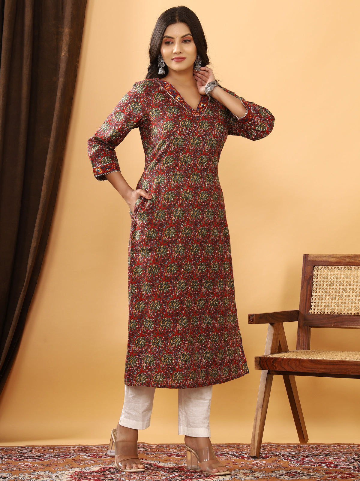 Sanganeri Azrakh Print Mehroon Cotton Kurti